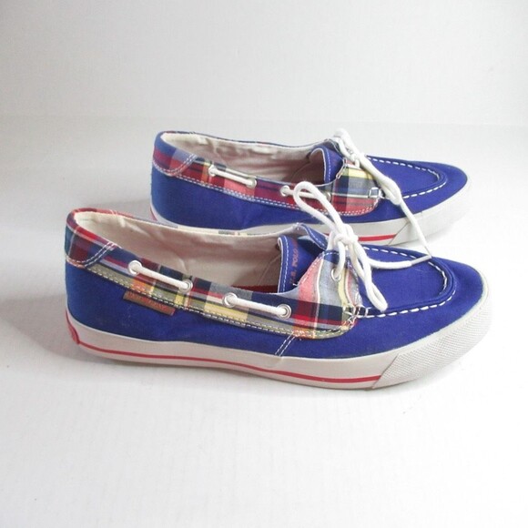 US Polo Assn. Womens Stacy Boat Shoes Multicolor Plaid Slip On Laces Logo 9.5 - Picture 1 of 7